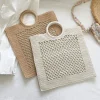 Elena Handbags Handmade Crochet Large Cotton Knitted Top Handle Bag with Fishnet Design