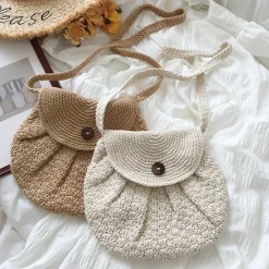 Elena Handbags Handmade Crochet Button Woven Crossbody Bag