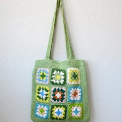 Elena Handbags Handmade Crochet Granny Square Patch Shoulder Bag
