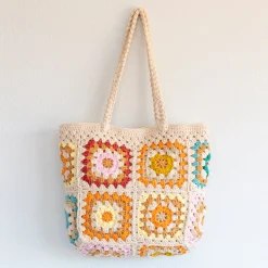 Elena Handbags Handmade Crochet Granny Square Tote