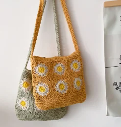 Elena Handbags Handmade Crochet Floral Square Shoulder Bag