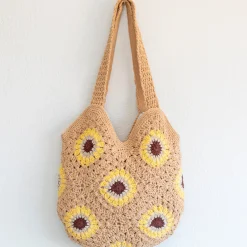 Elena Handbags Handmade Crochet Sunflower Granny Square Tote