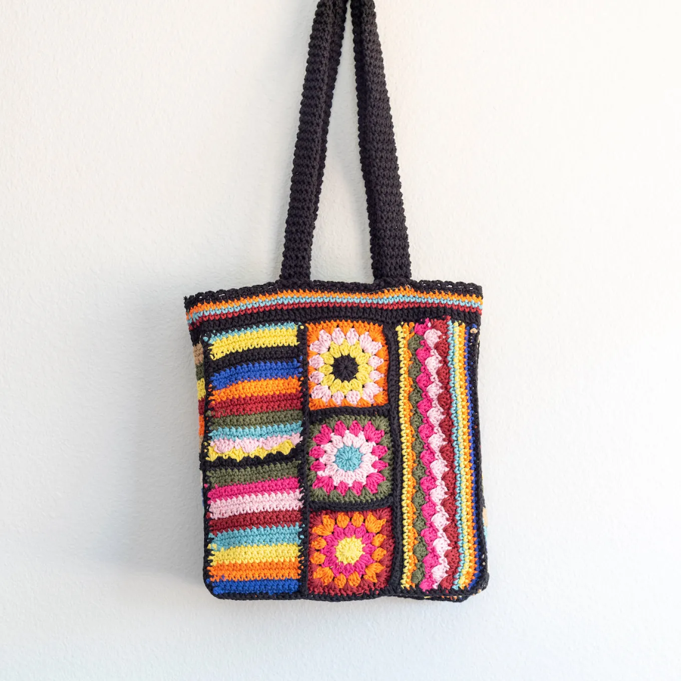 Elena Handbags Handmade Crochet Granny Square Patchwork Shoulder Bag