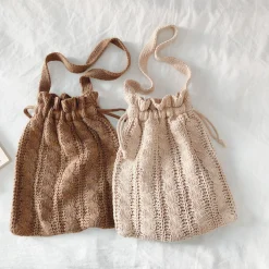 Elena Handbags Handmade Cotton Knitted Drawstring Bag