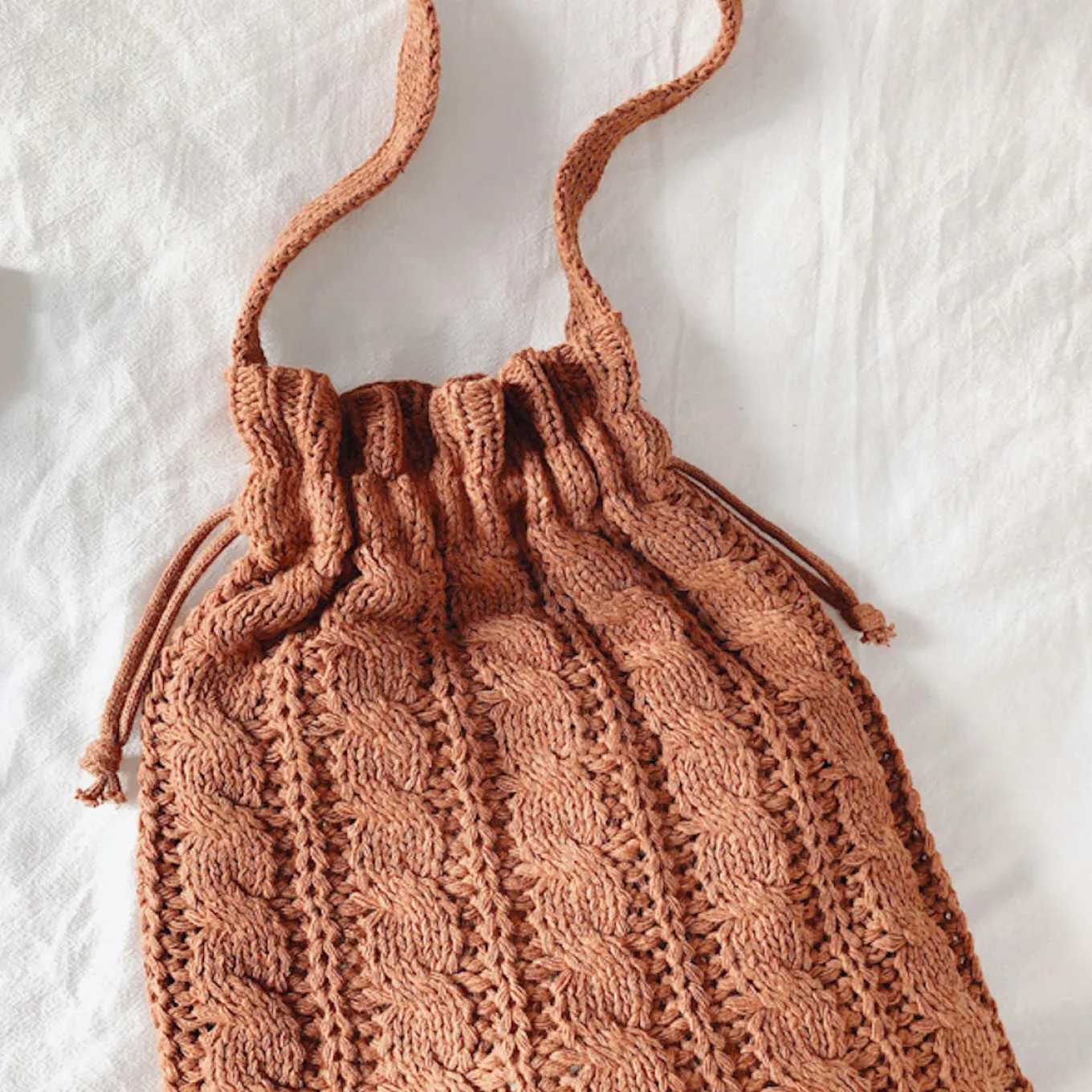 Elena Handbags Handmade Cotton Knitted Drawstring Bag