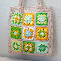 Elena Handbags Handmade Crochet Granny Square Patch Shoulder Bag