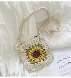 Elena Handbags Handmade Crochet Sunflower Purse