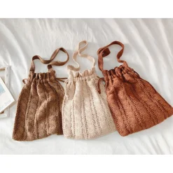 Elena Handbags Handmade Cotton Knitted Drawstring Bag