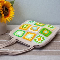 Elena Handbags Handmade Crochet Granny Square Patch Shoulder Bag