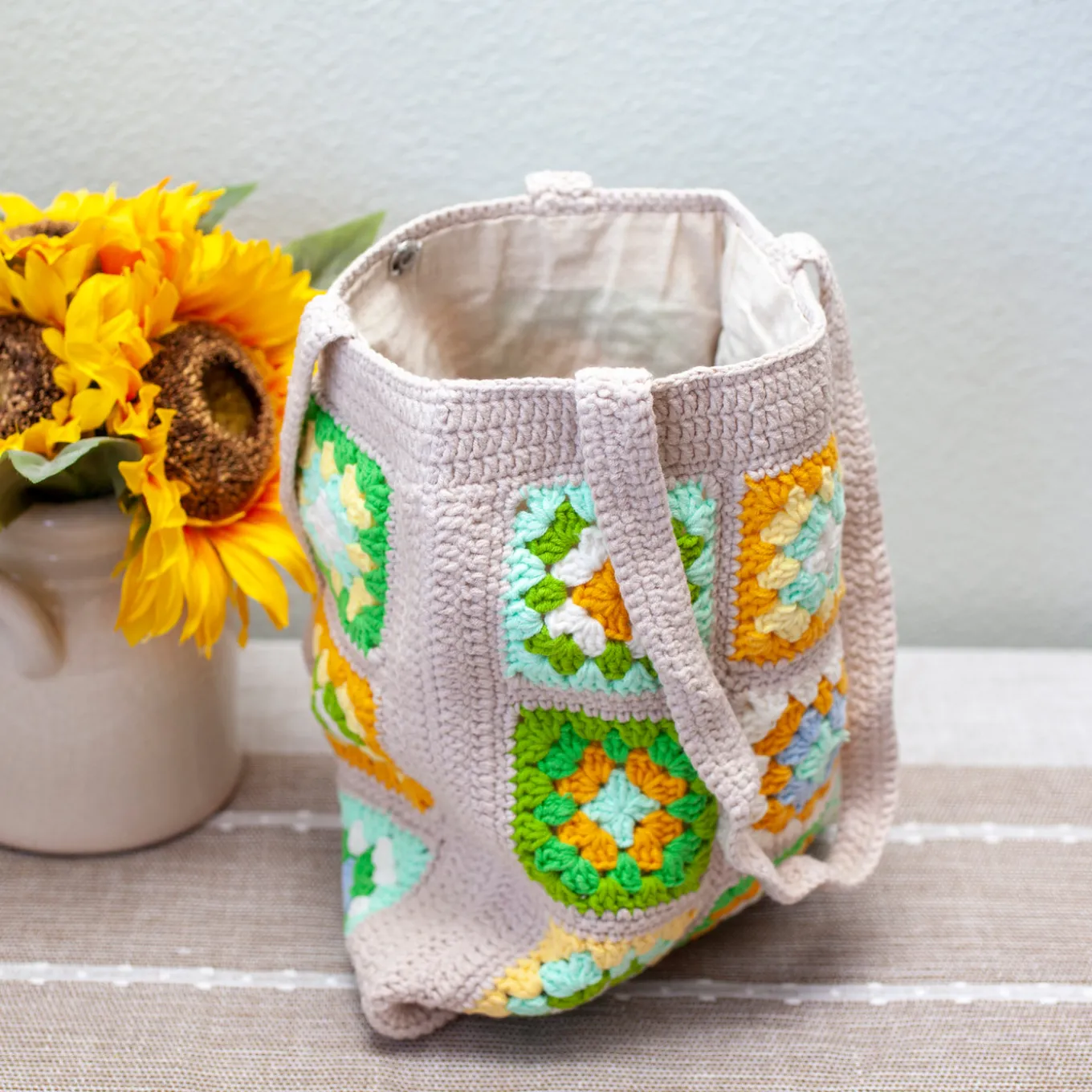 Elena Handbags Handmade Crochet Granny Square Patch Shoulder Bag