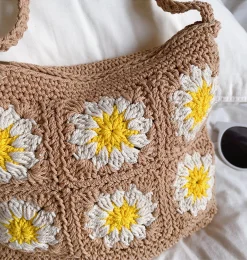 Elena Handbags Handmade Crochet Floral Square Shoulder Bag