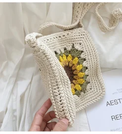 Elena Handbags Handmade Crochet Sunflower Purse