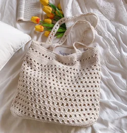 Elena Handbags Handmade Crochet Retro Style Tote Bag