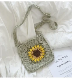 Elena Handbags Handmade Crochet Sunflower Purse