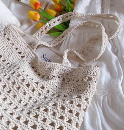 Elena Handbags Handmade Crochet Retro Style Tote Bag