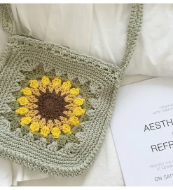 Elena Handbags Handmade Crochet Sunflower Purse