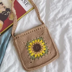 Elena Handbags Handmade Crochet Sunflower Purse