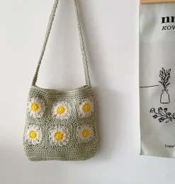 Elena Handbags Handmade Crochet Floral Square Shoulder Bag