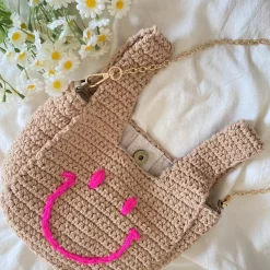 Elena Handbags Handmade Crochet Smiley Bag