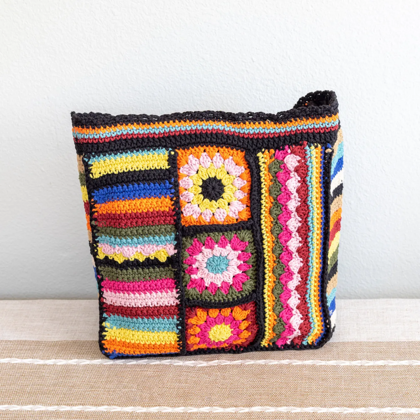 Elena Handbags Handmade Crochet Granny Square Patchwork Shoulder Bag