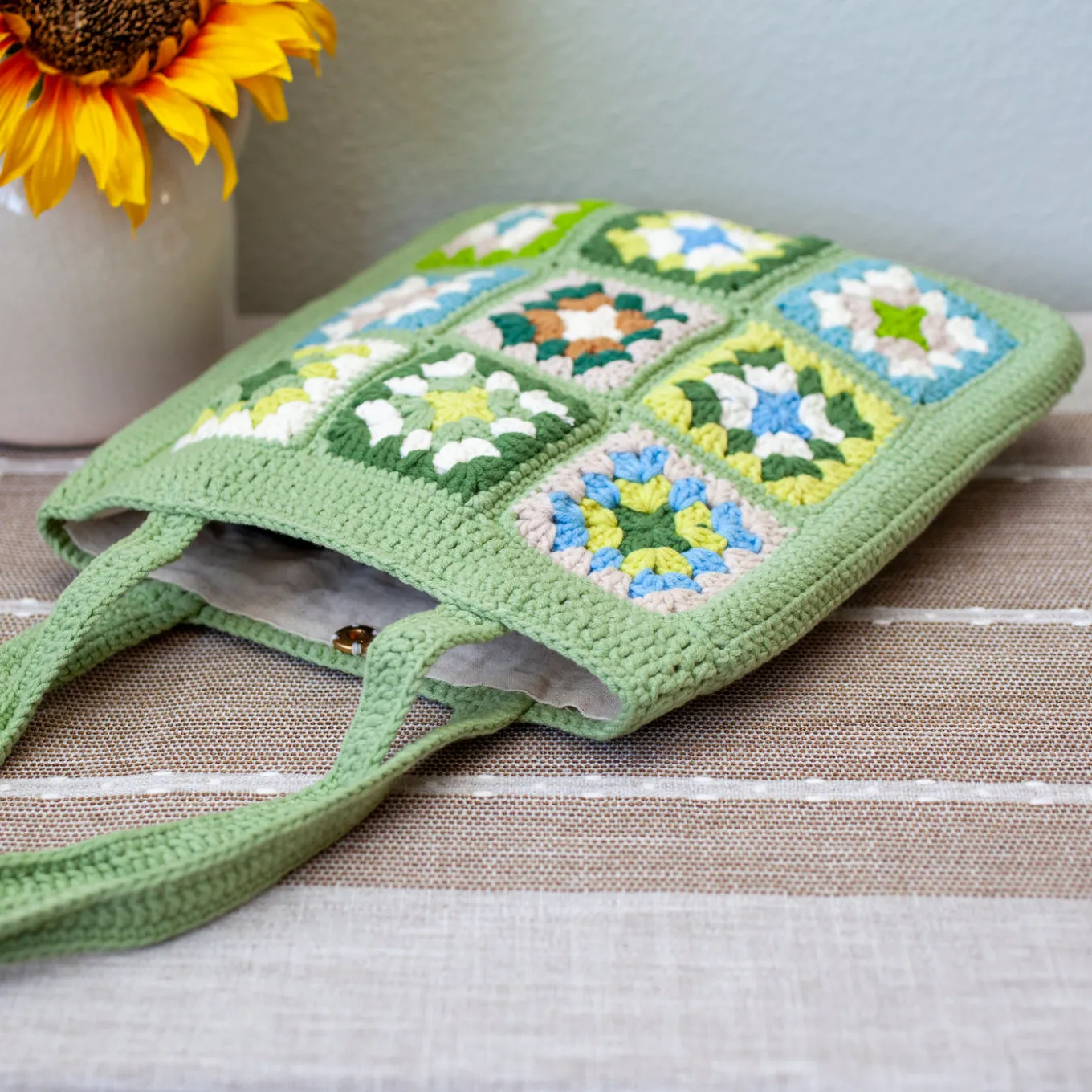 Elena Handbags Handmade Crochet Granny Square Patch Shoulder Bag