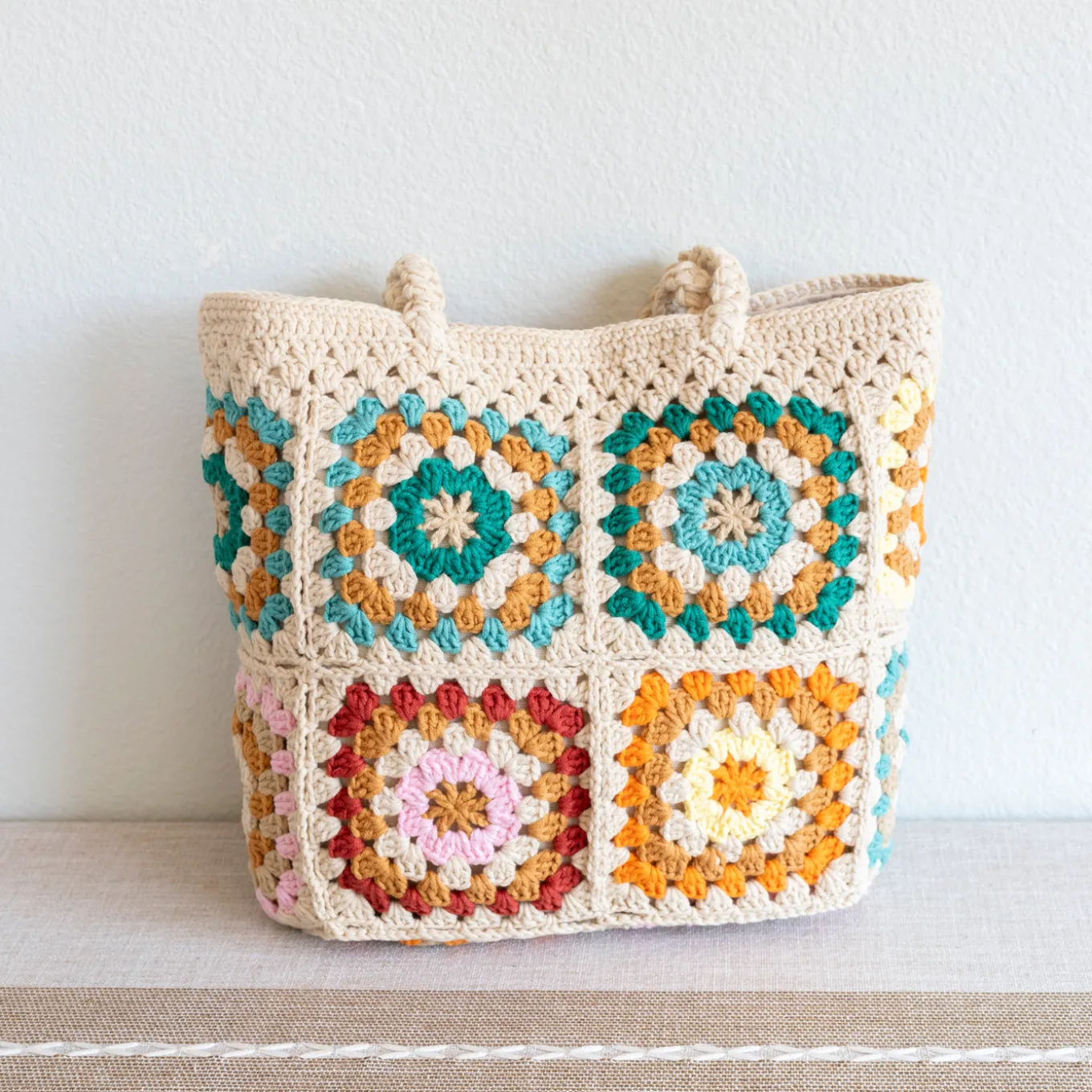 Elena Handbags Handmade Crochet Granny Square Tote
