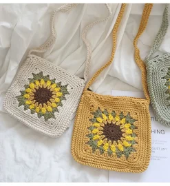Elena Handbags Handmade Crochet Sunflower Purse