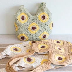 Elena Handbags Handmade Crochet Sunflower Granny Square Tote