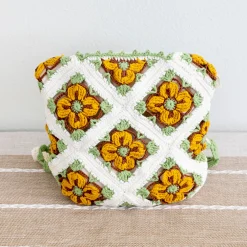 Elena Handbags Handmade Crochet Floral Patch Knit Shoulder Bag