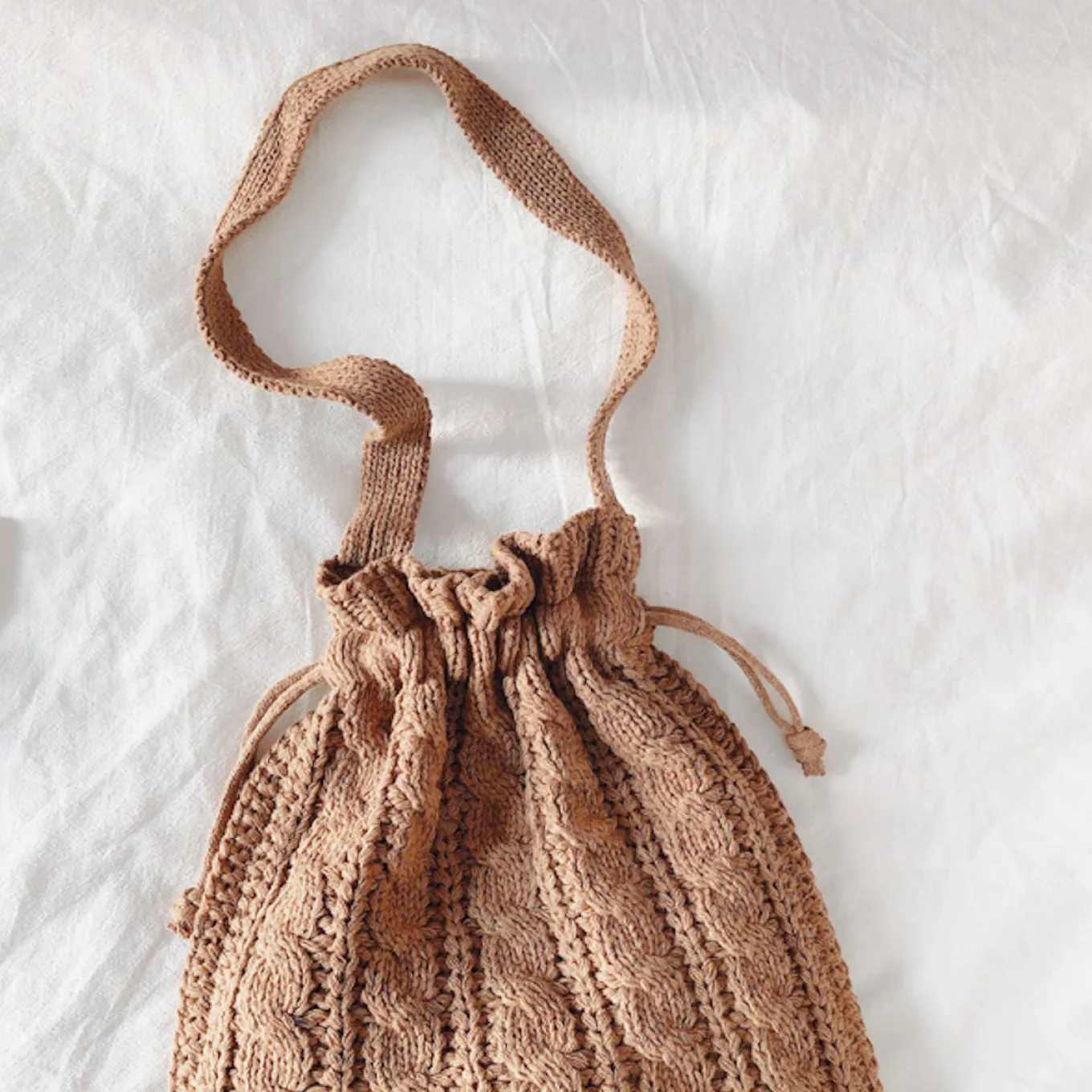 Elena Handbags Handmade Cotton Knitted Drawstring Bag