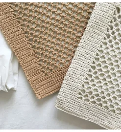 Elena Handbags Handmade Crochet Large Cotton Knitted Top Handle Bag with Fishnet Design