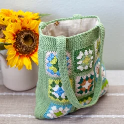 Elena Handbags Handmade Crochet Granny Square Patch Shoulder Bag
