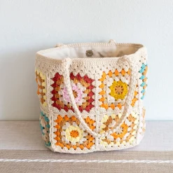 Elena Handbags Handmade Crochet Granny Square Tote