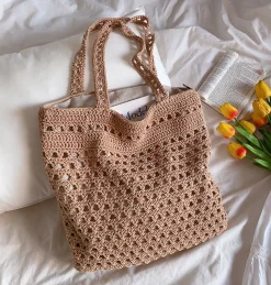 Elena Handbags Handmade Crochet Retro Style Tote Bag