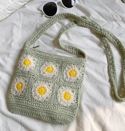 Elena Handbags Handmade Crochet Floral Square Shoulder Bag