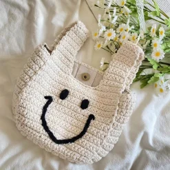 Elena Handbags Handmade Crochet Smiley Bag