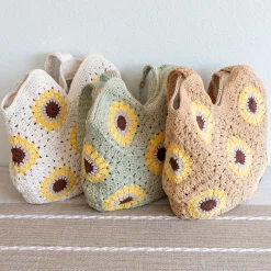 Elena Handbags Handmade Crochet Sunflower Granny Square Tote