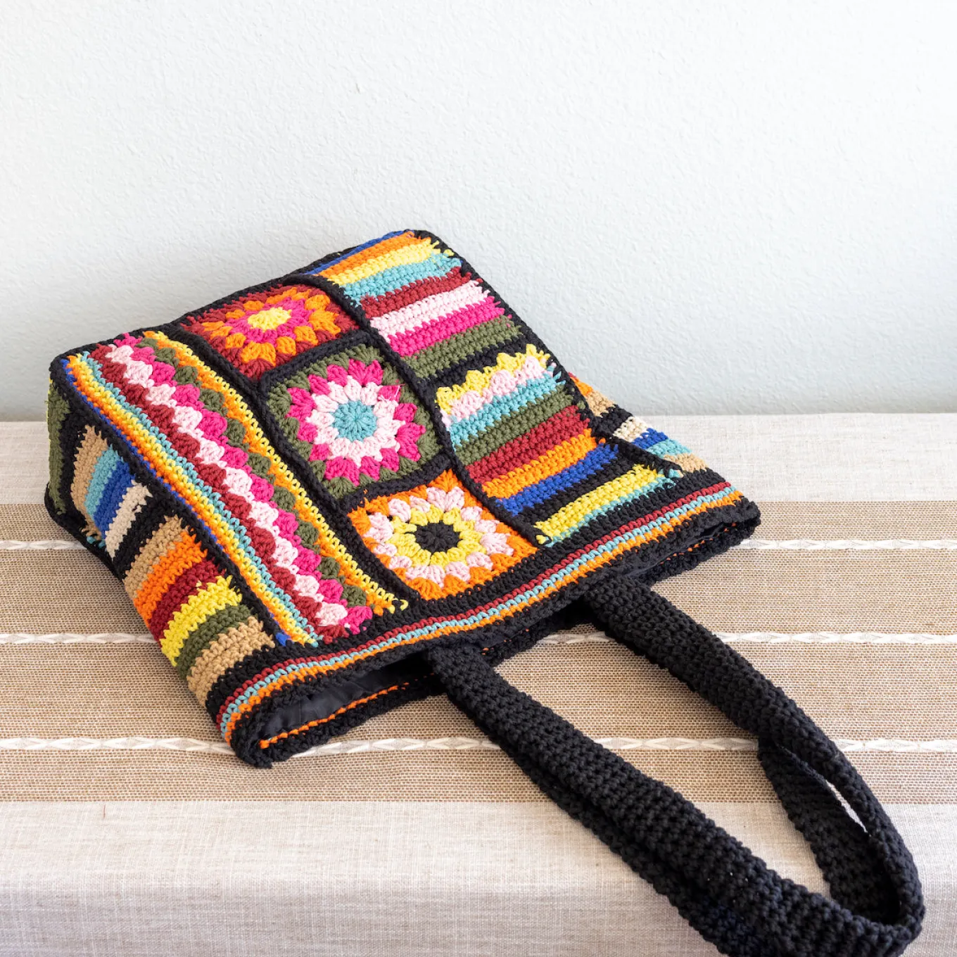 Elena Handbags Handmade Crochet Granny Square Patchwork Shoulder Bag