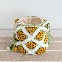 Elena Handbags Handmade Crochet Floral Patch Knit Shoulder Bag