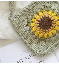 Elena Handbags Handmade Crochet Sunflower Purse