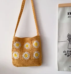 Elena Handbags Handmade Crochet Floral Square Shoulder Bag