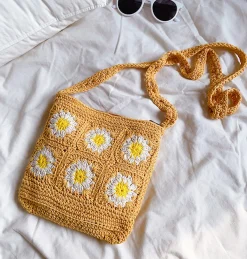Elena Handbags Handmade Crochet Floral Square Shoulder Bag