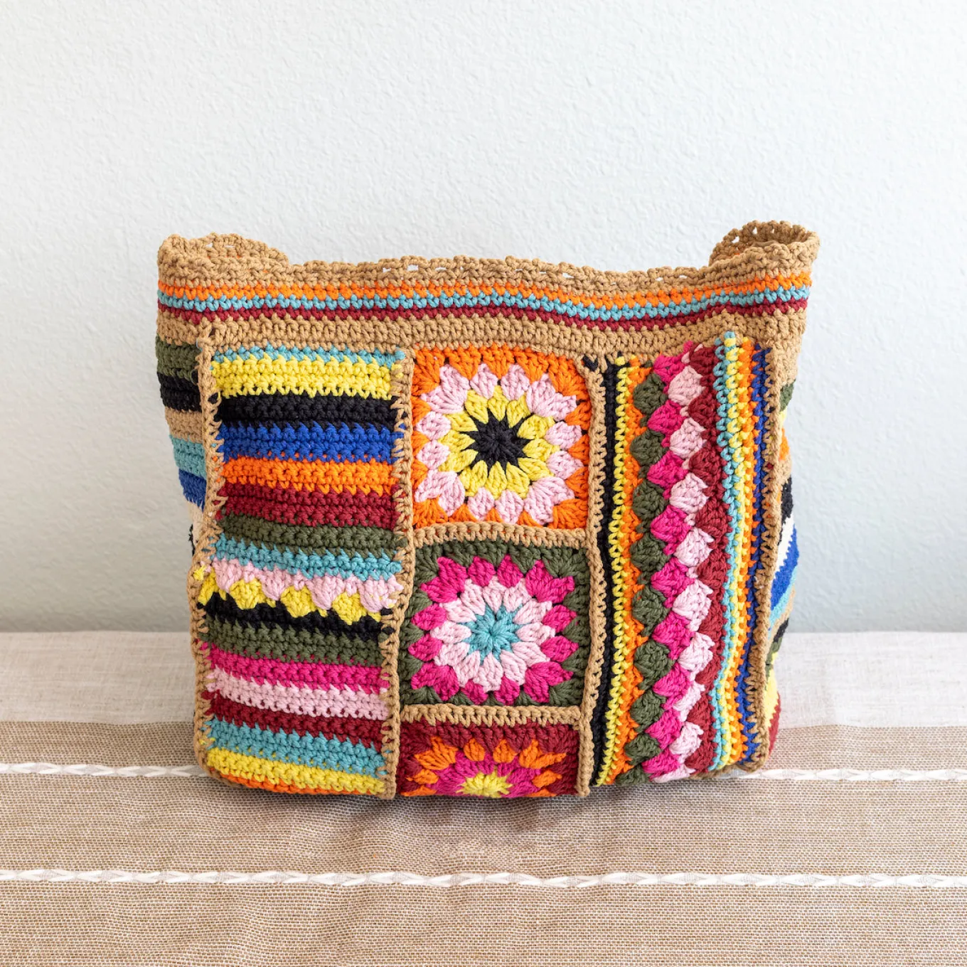 Elena Handbags Handmade Crochet Granny Square Patchwork Shoulder Bag