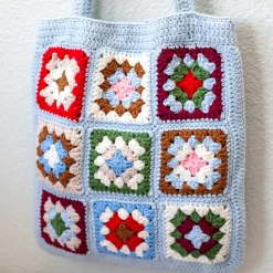 Elena Handbags Handmade Crochet Granny Square Patch Shoulder Bag