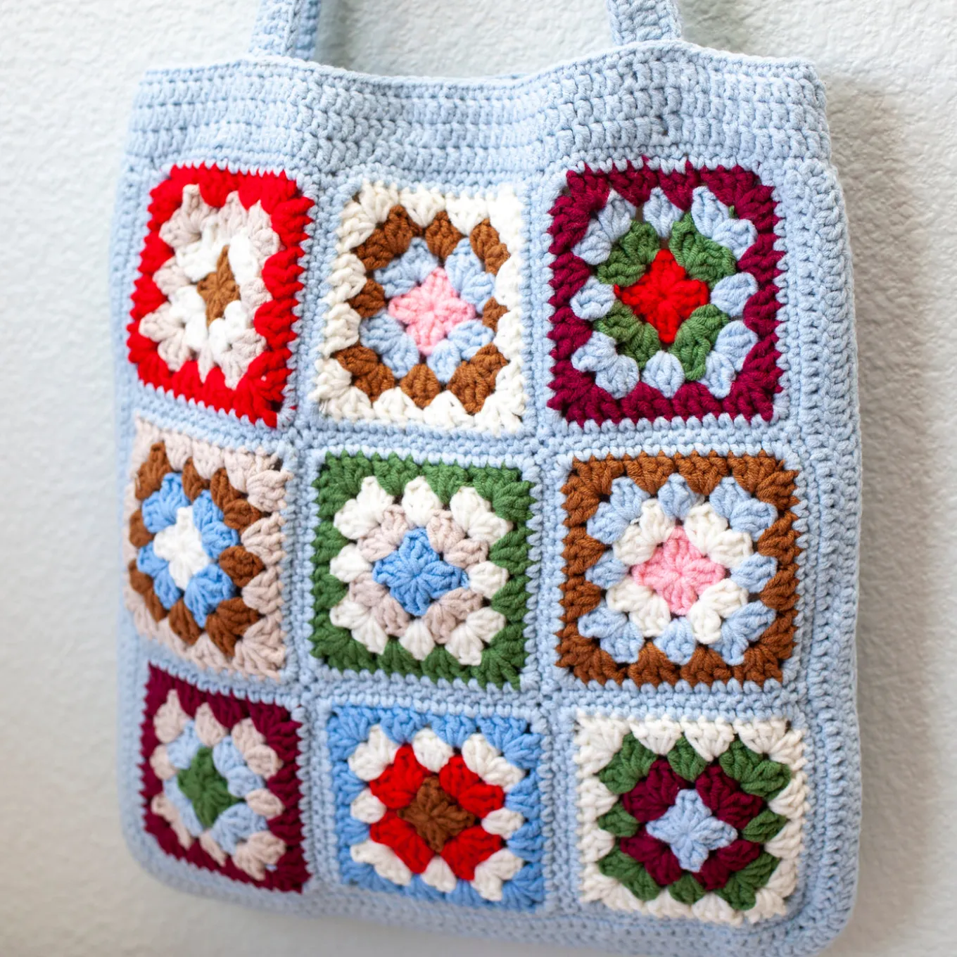 Elena Handbags Handmade Crochet Granny Square Patch Shoulder Bag