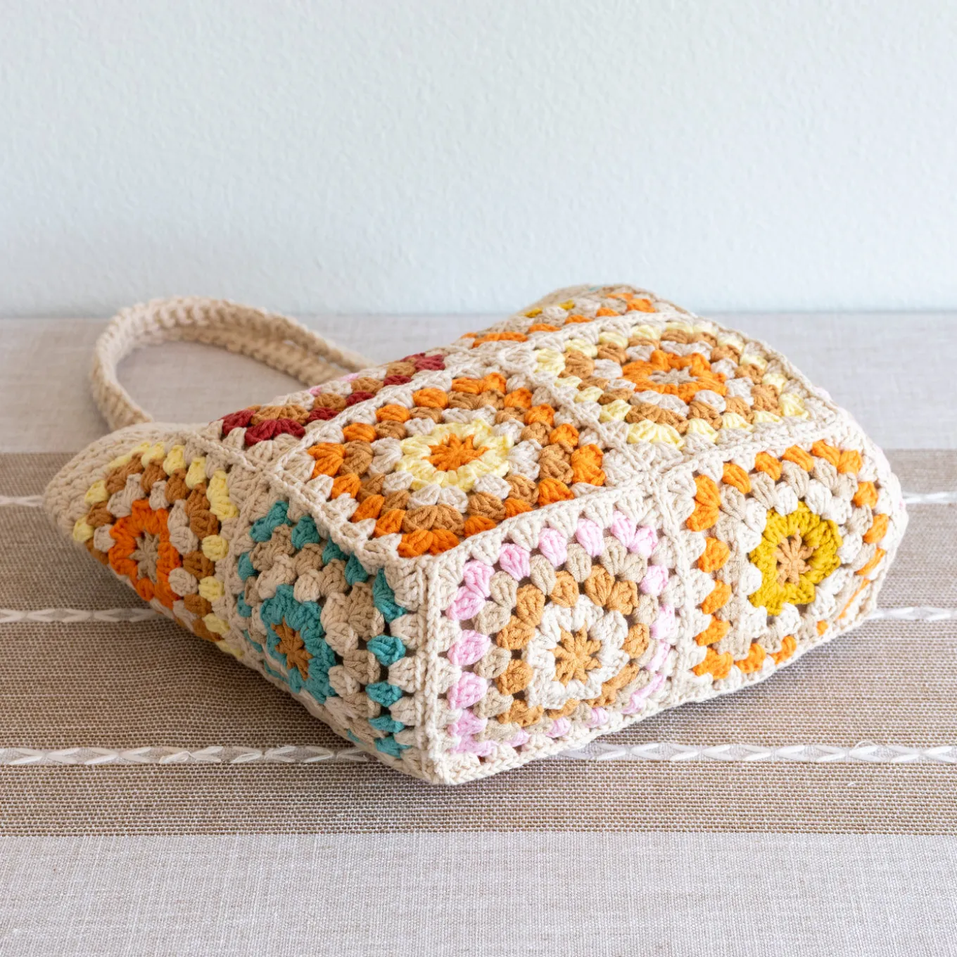 Elena Handbags Handmade Crochet Granny Square Tote