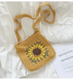 Elena Handbags Handmade Crochet Sunflower Purse