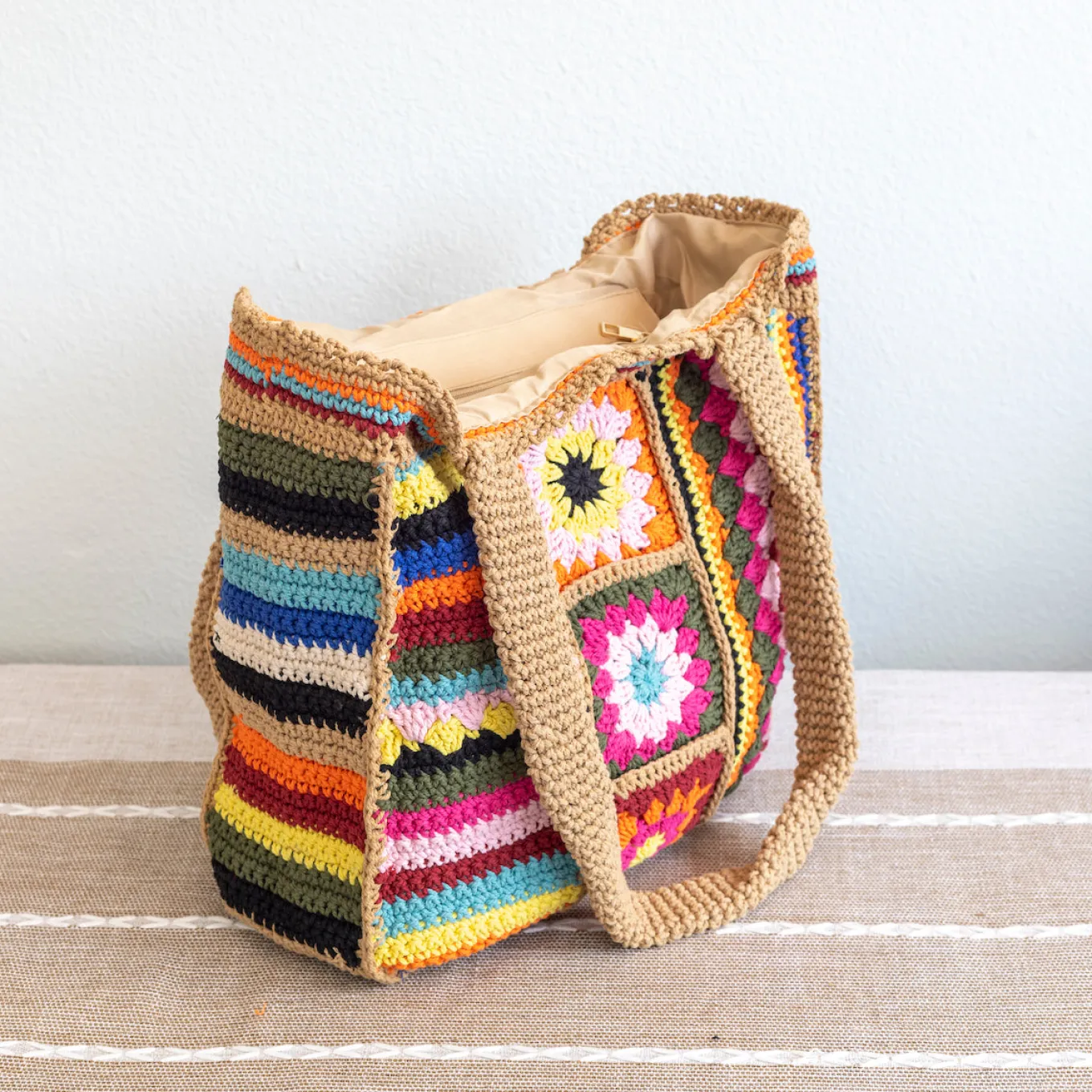 Elena Handbags Handmade Crochet Granny Square Patchwork Shoulder Bag