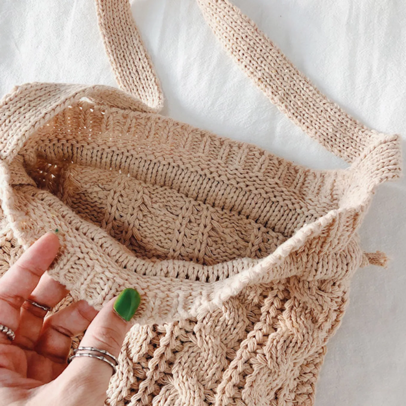 Elena Handbags Handmade Cotton Knitted Drawstring Bag