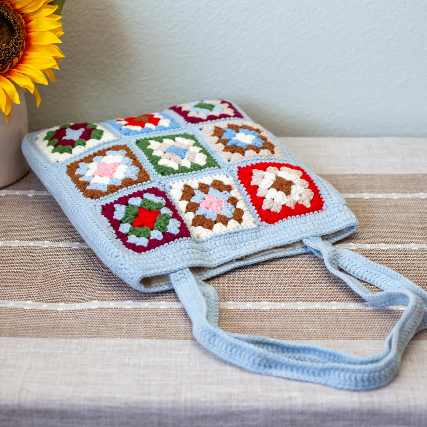 Elena Handbags Handmade Crochet Granny Square Patch Shoulder Bag